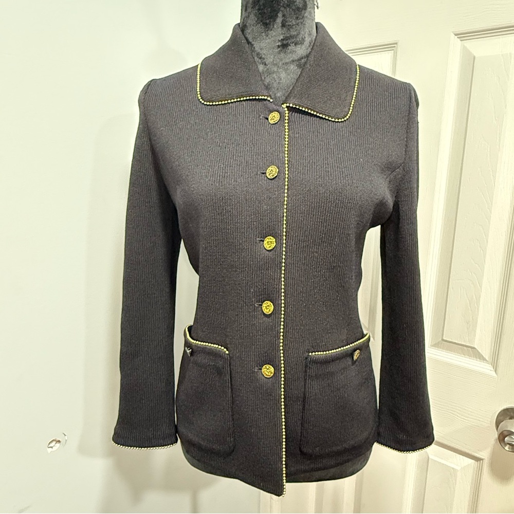 St. John Dark Gray Blazer with Gold Details